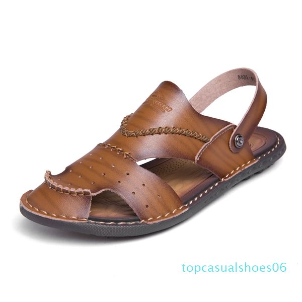 

dxkzmcm 2019 new mens leather flip flops genuine leather breathable slippers men casual beach fashion sandals summer tt6, Black