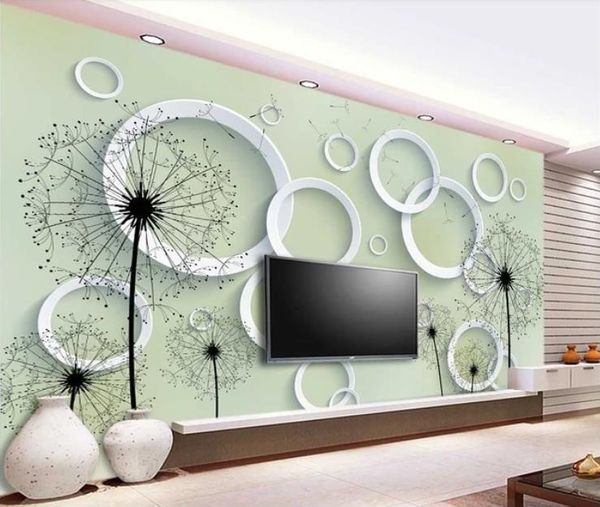 

custom wallpaper simple and elegant dandelion three-dimensional circle tv sofa background wall 3d wallpaper living room