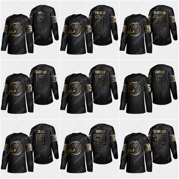 

2019 Golden Edition New Jersey Devils Jersey 13 Nico Hischier 9 Taylor Hall 19 Travis Zajac 35 Cory Schneider Scott Stevens Miles Wood