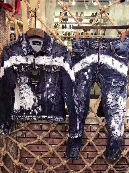 

высокого класса новый джинсовый жакет пальто личности мужской d2 019 тонкий случайный мыть отверстие ремонт моды тенденция горячей продажи 6, Black;brown