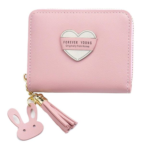 

letter heart women wallet purse card holder tassel zipper coin pocket wallet card holder female clutch, Red;black