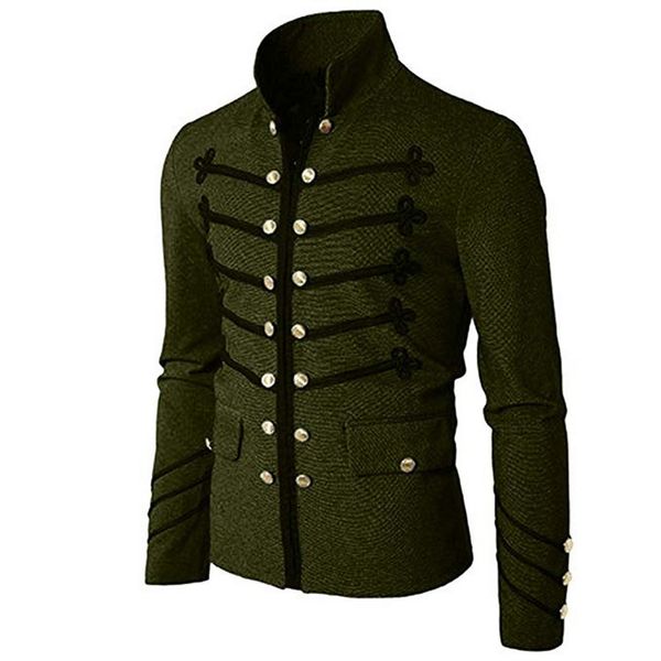 

2019 vintage solid men gothic jacket steampunk tunic rock frock male vintage punk costume metal coat outwear, Tan;black