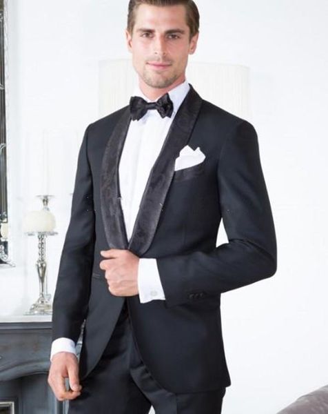 

new latest design one button black wedding groom tuxedos shawl lapel groomsmen mens dinner blazer suits (jacket+pants+tie) 436, Black;gray