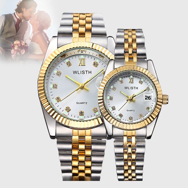 

2019 wlisth new luxury gold watch lady men lover stainless steel quartz waterproof male wristwatches for men analog auto date cl, Slivery;brown