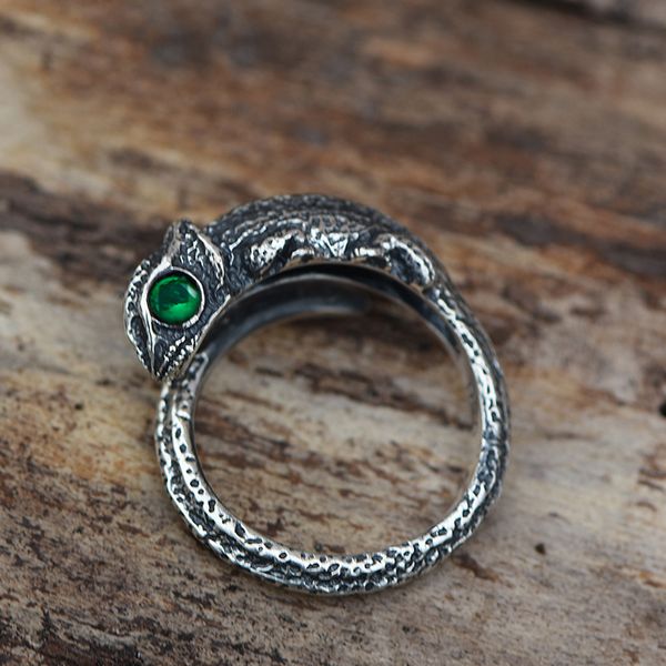 

beier adjustable lizard green eye animail ring vintage stainless steel whale fashionrings for man jewelry, Golden;silver