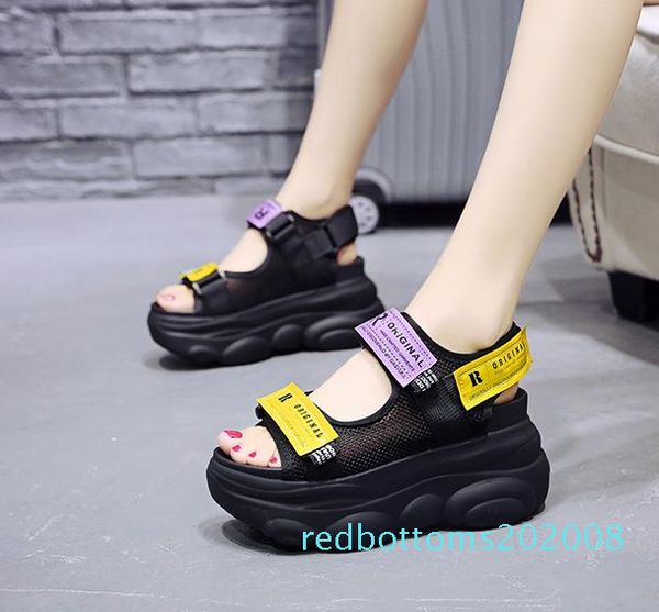 

fashion women sandals platform wedge summer beach open toe sandalias thick comfort casual footwear r08, Black