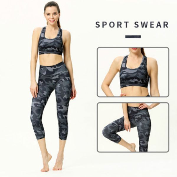 

womens active yoga suit two-piece fitness vest exercise suit new print sportssuit tight leggings sleeveless 2020 clothing