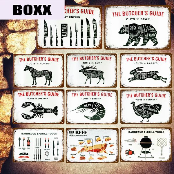 

структура животных ретро мемориальная доска металлические пластины кухонный декор режет свинью краба омара индейку плакат руководство мясник