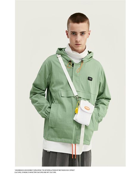 

осень mens конструктора куртки с капюшоном drawstring пуловер вскользь свободные пальто мужская мода мужская сплошной цвет верхняя одежда, Black;brown