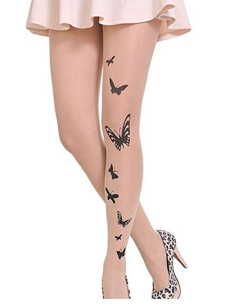 

tattoo leggings women floral butterfly stars love heart bowknot print skinny sheer legging sale 2018 dropshipping, Black;white