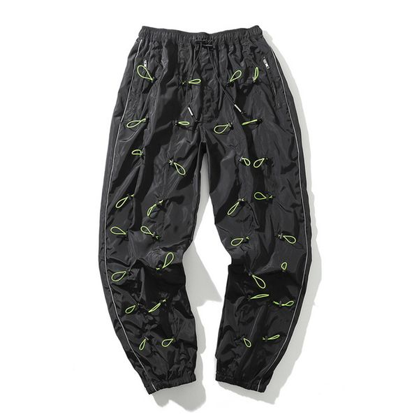 Erkek pantolonları high Street alover çekilişler erkek polyester polyester gündelik elastik bel 2021 yan şerit jogger fermuarlı cepler