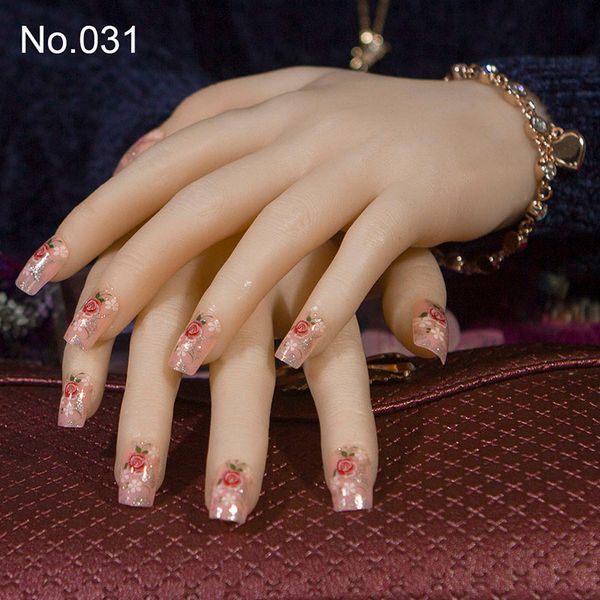

jq 24pcs/set square acrylic false nails flower design artificial french fake nail tips full cover normal sizes bride nail tips, Red;gold