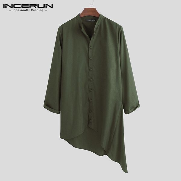 

incerun man retro solid color loose irregular muslim kaftan blusas men vintage long shirts casual long sleeve stand collar 7, White;black