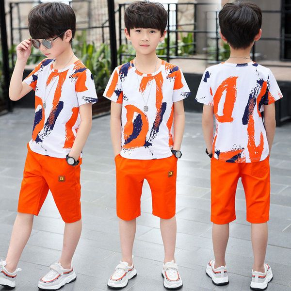 

2019 summer boys clothes sport suit set fashion casual short sleeve o-neck children's clothing set 2 pieces t-shirt + pants, White