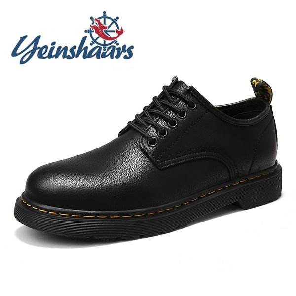 

new men genuine leather casual shoes retro mens shoes stylish business classic outdoor boots designer men flats, Black