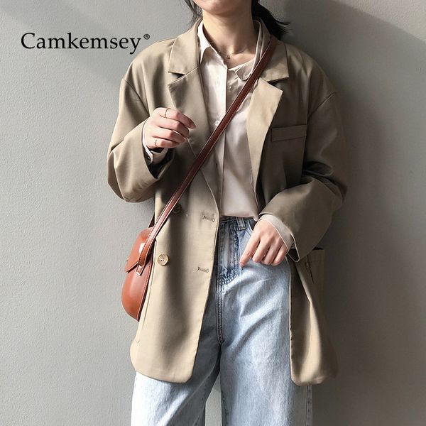 

camkemsey new 2020 spring autumn women blazers korean solid casual double breasted formal jackets notched outerwear, White;black