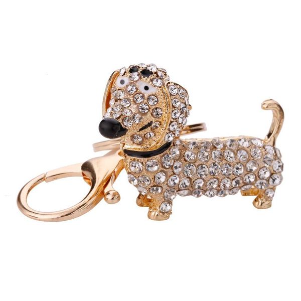 Strass Cristallo Cane Bassotto Portachiavi Borsa Fascino Ciondolo Chiavi Portachiavi Portachiavi Gioielli per donne Ragazza Regalo