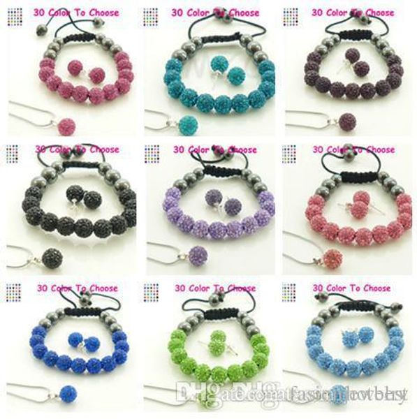 

10pcs/lot 10mm crystal clay lae new arrival disco bead rhinestone crystal set bracelet necklace studs earrings jewelry set u33221, Black