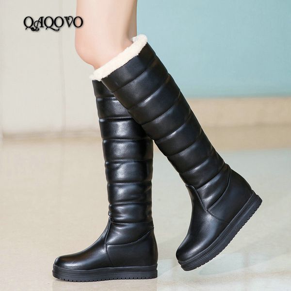 

2019 winter warm knee high boots women platform wedges high heels snow boots slip on winter ladies shoes white black pink