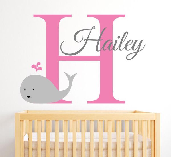 

personalized name wall decal cute smily whale wall stickers for kids room customize diy wall art mural