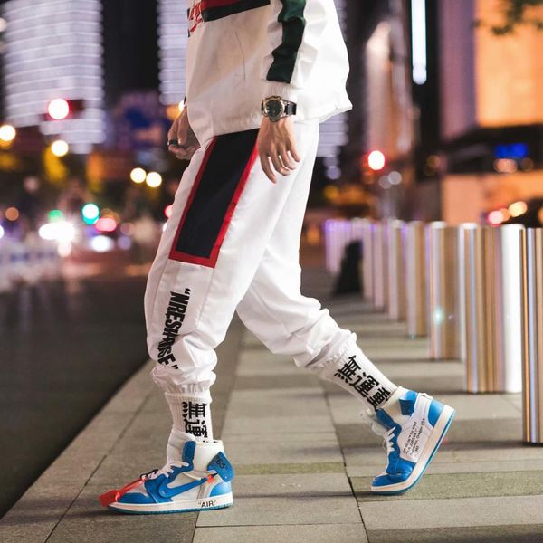 

2019 man fitness streetwear swag hip hop side striped sweatpants male harajuku casual ankel-length track joggers pants, Black