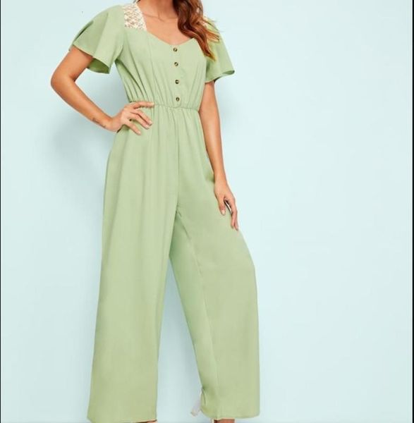 

women jumpsuits 2019 summer new fashion leisure playsuits europe america high waist pants lace patchwok short sleeve, Black;white