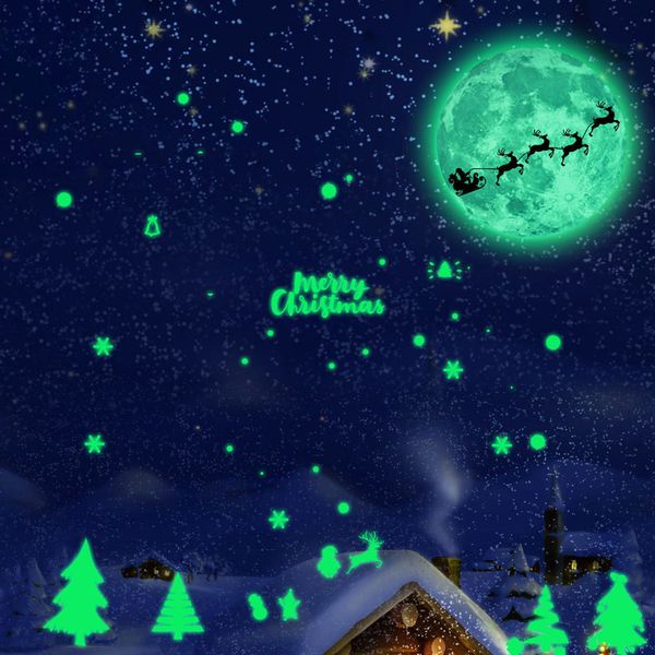 

merry christmas luminous christmas tree elk wall sticker decoration wall sticker pattern glass showcase window door background