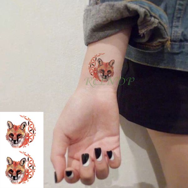 Acheter Autocollant De Tatouage Temporaire Imperméable Animal Tête De Loup Tatto Flash Tatoo Main Poignet Pied Bras Cou Cou Faux Tatouages Pour