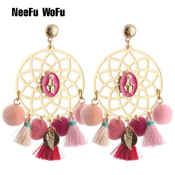 

neefu wofu drop big earrings hairball earring tassel earrings for woman band large long brinco ear oorbellen christmas gift, Golden
