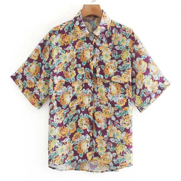 

rr prairie chic loose blouses women fashion floral printed shirts women elegant pockets short sleeve female ladies gab, White