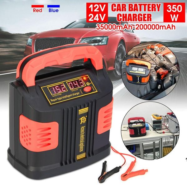 

350w 12v/24v 200ah portable electric car emergency charger intelligent p ulse repair type abs lcd battery charge 2 modes