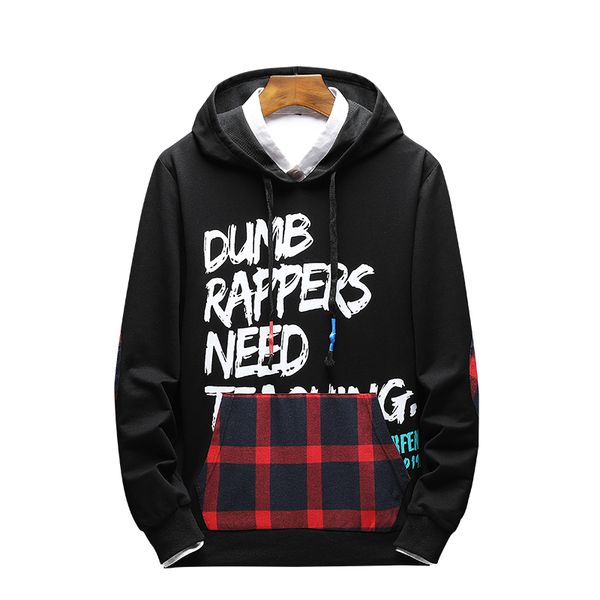 

xxxl pullover letter hip hop red hoodies men hooded sweatshirt with hood 2019 plaid black blusa de frio masculino moletom