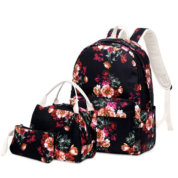 

aosbos 3шт / набор печать холст ранцы для девочек-подростков цветочный принт рюкзак женский водонепроницаемый мешок школы mochila escolar