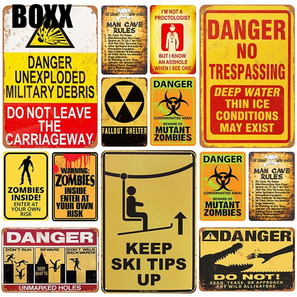 

опасность табличка металл старинные жестяные вывески pin up потертый шикарный декор металлические знаки украшения стен комнаты металлический