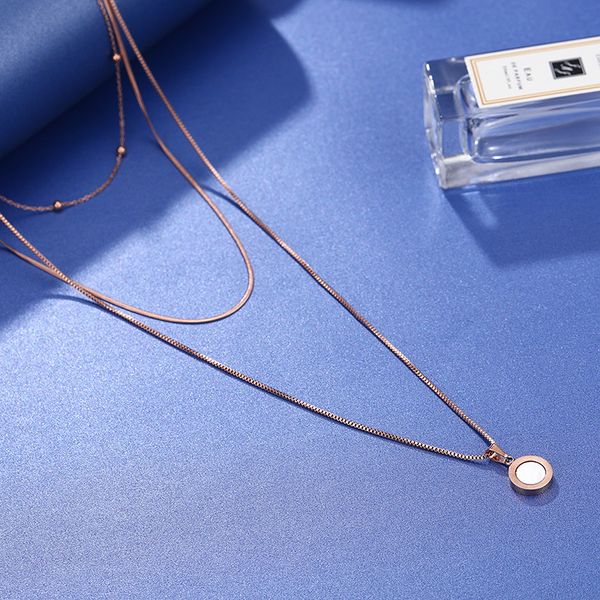 

yikln trendy stainless steel three-layer roman numerals choker necklace jewelry rose gold pendant necklace for women rn02338, Silver