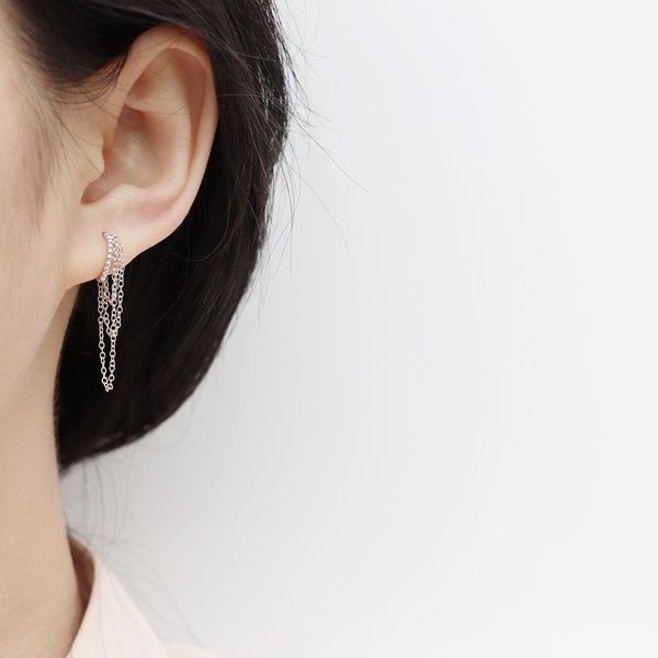 

925 sterling silver earring fashion geometric bead ear ring multi-layer chain long earring sweet wild female girl ear jewelry, Golden