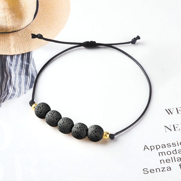 

lava stone strand aroma essential oil diffuser bracelets wax rope braided white black beads bracelet women fashion jewelry