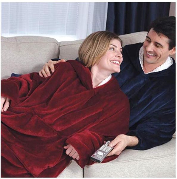 

spa bathrobe fleece pullover blanket for winter warm wear, Blue;red