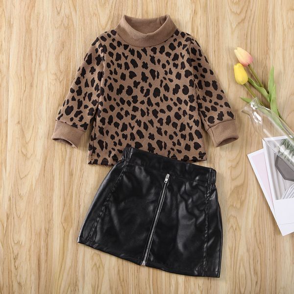 

Pudcoco Newest Fashion Toddler Baby Girl Clothes Leopard Print Long Sleeve Sweater Tops Mini Leather Skirt 2Pcs Outfits Clothes