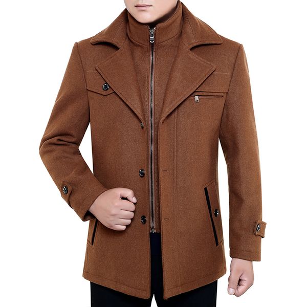 

2019 male trench collar removable men coat winter wool coat fashion business thicken slim overcoat jacket, Black