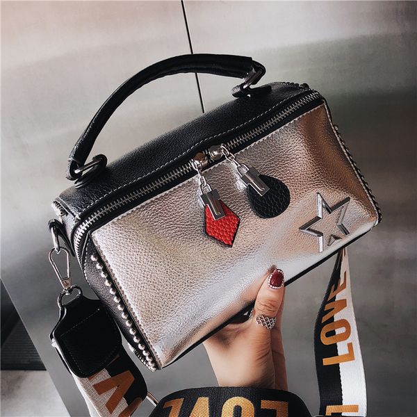 

luxury handbags women bags designer shoulder bags fashion rivets wide strap boston bag patchwork crossbody bags for women totes