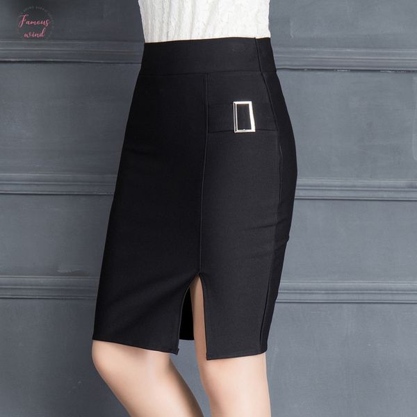

2019 spring new women office skirt fashion casual slim package hip pencil skirt plus size black high waist skirt