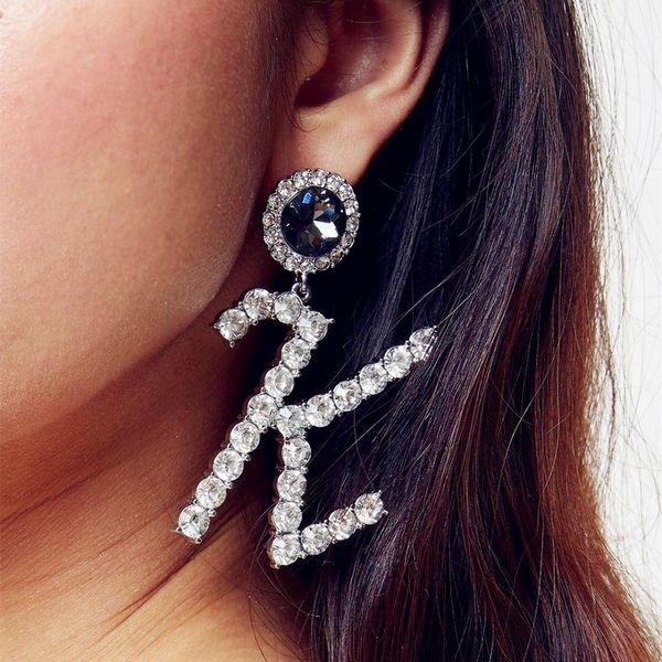 

new arrival rhinestone k letters charm dangle earrings for women fashion accessories brand show statement earrings jewelry, Silver