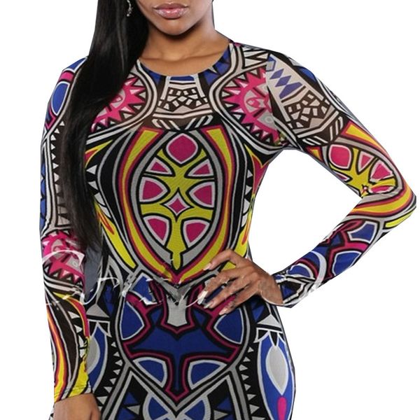

wholesale-plus size women tribal tattoo print mesh jumpsuit romper curvy african aztec bodysuit celebrity catsuit tracksuit jumpsuit, Black;red