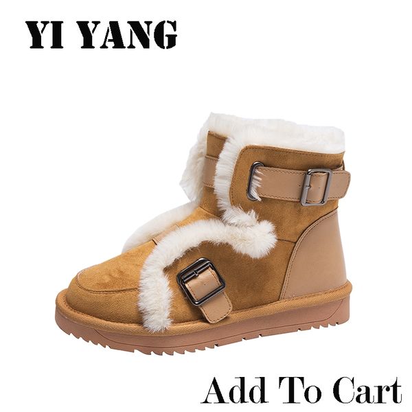 

women boots female fashion shoes winter snow ankle boots ladies buckle strap platform botas mujer plush insole snow, Black