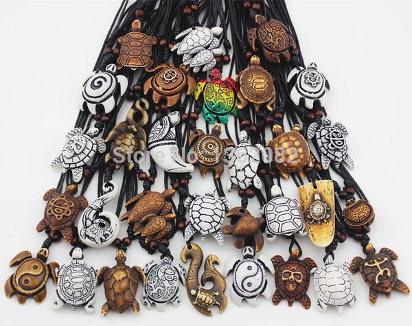 

lot 32pcs multi-styles imitation yak bone carved lucky turtles pendants surfing necklace gift yn457, Silver