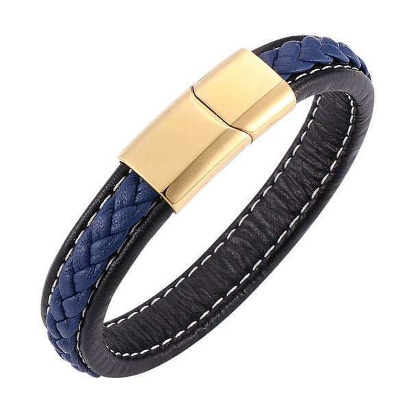 

fashion 3 colors stainless steel magnetic buckle black blue leather bracelet men jewelry male wrist band bangles gifts s0217, Golden;silver