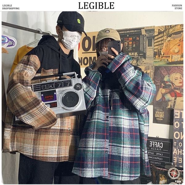 

legible men woman 2019 plaid casual korean woolen jackets lady thicken warm hooded clothes coat couple fashion outwear top, Black;brown