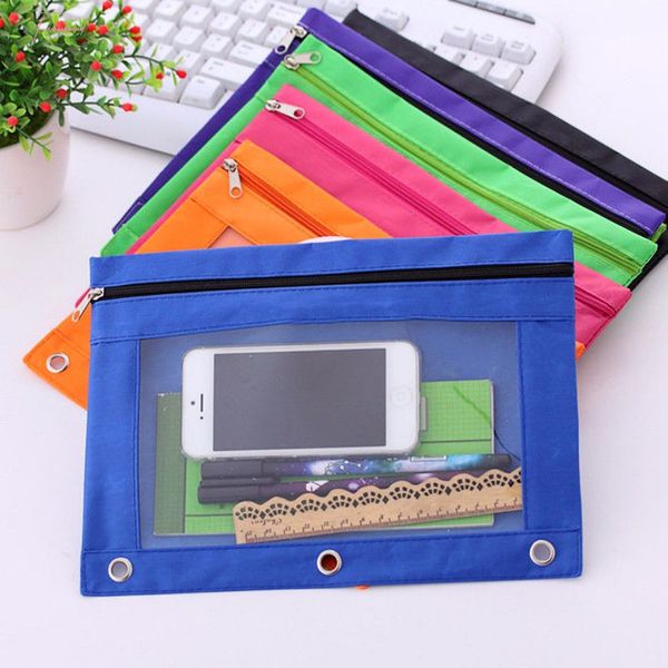 

1pc zippered binder makeup brush pouch with ring rivet 3 holes home supplies storage bag