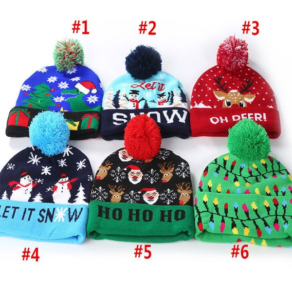 

2019 new christmas hats with led light soft knitted hat santa snowman reindeer christmas hat kids xmas party cap christmas decor, Blue;gray